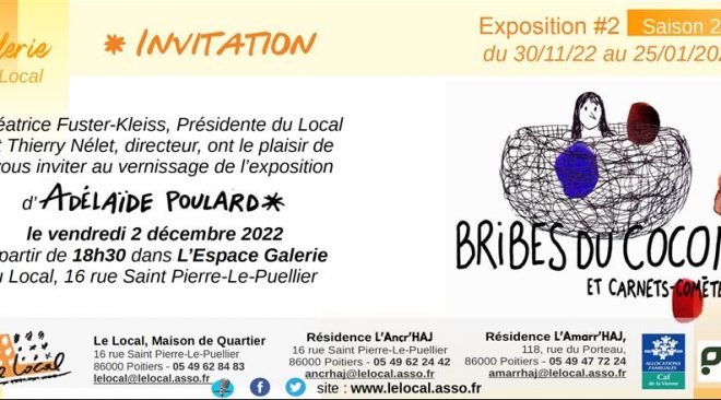 Vendredi 2 décembre à 18h30, Vernissage de l’exposition d’Adelaïde Poulard « Bribes du cocons et carnets-comètes »
