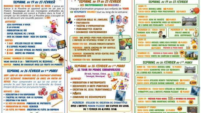 Les activités dans les Accueils de Loisirs enfants La Rivoline et Cornet et L’Espace Ados pendant les vacances d’hiver 2024