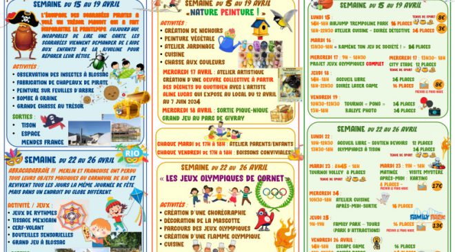 Les activités dans les Accueils de Loisirs enfants La Rivoline et Cornet et L’Espace Ados pendant les vacances de printemps 2024