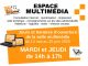 Jours et horaires d’ouverture de l’Espace Multimédia : les mardis et jeudis de 14h à 17h